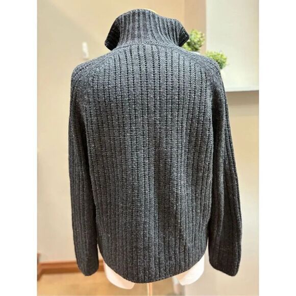 Field Manor S Vintage charcoal wool (100) bottom front collared oversized cardig - Picture 5 of 6